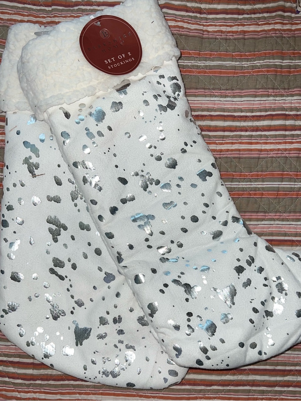 Berkshire White Christmas Stockings with Silver Metallic Spots - Set of 2